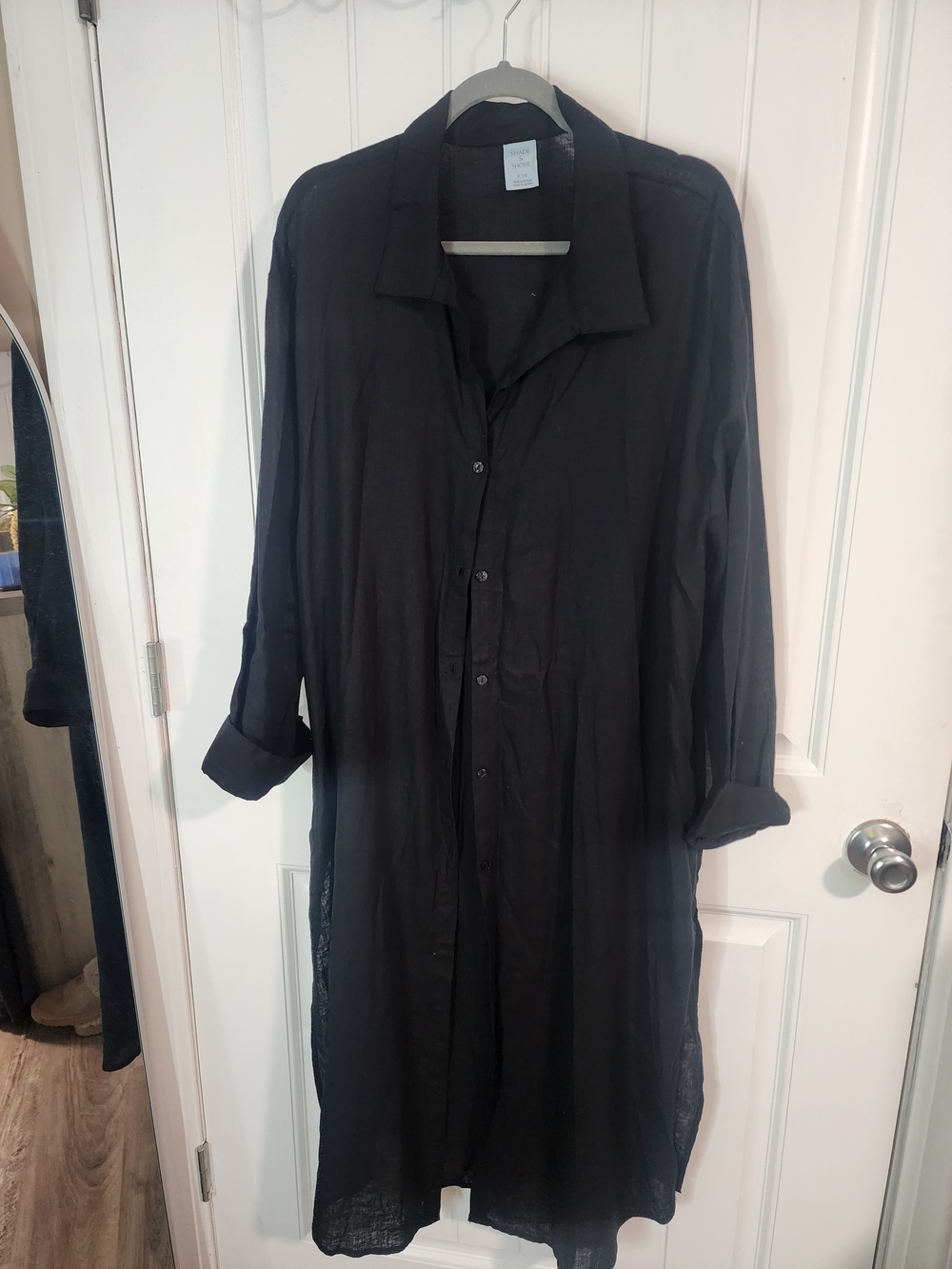 Shade & Shore Long Black Button-Front Shirt Dress